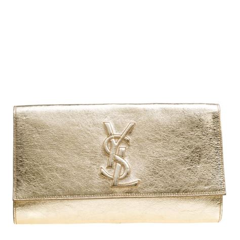 SAINT LAURENT Leather Belle de Jour Clutch Gold.